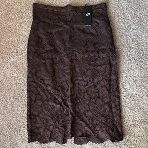 Elegant Brown Lace Pencil Skirt